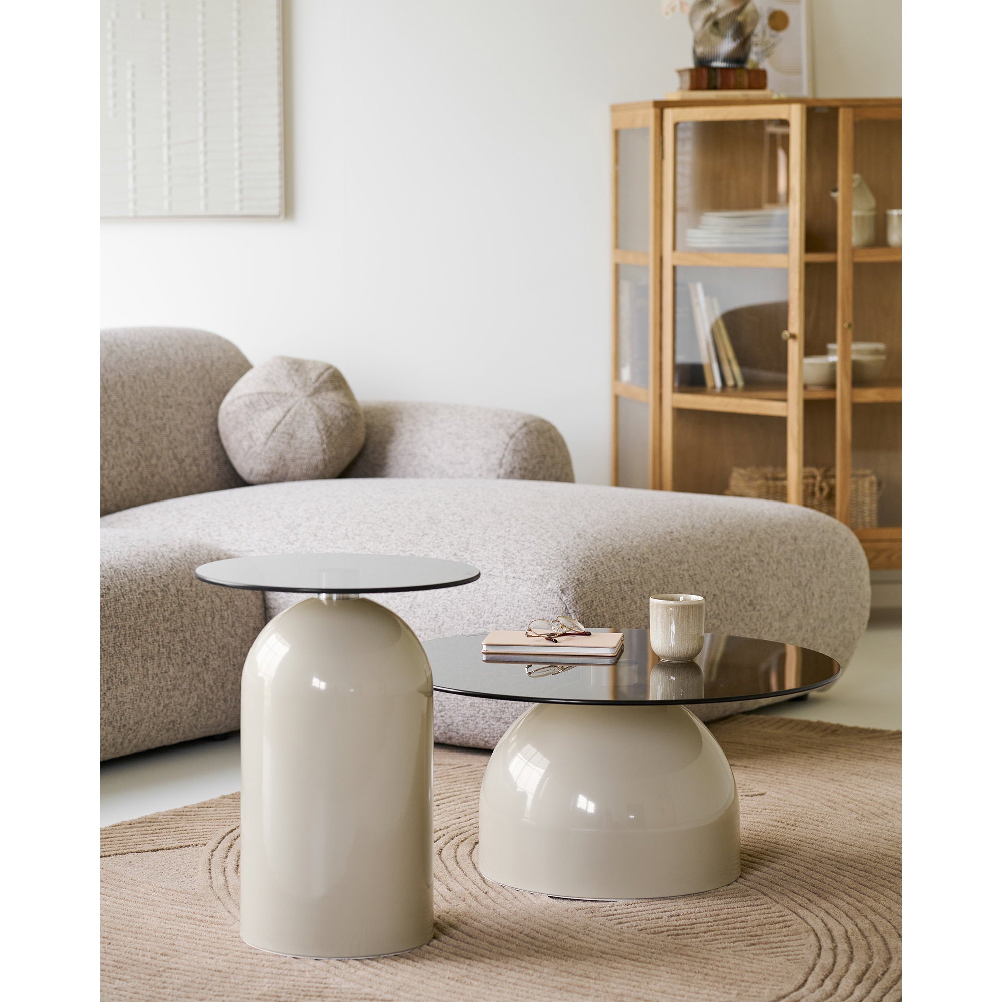 Ravello Side Table - Side table, tempered glass/metal, grey/beige  ø40x52 cm