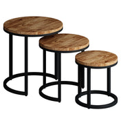 Varyn nesting side table set - warm wood & black metal