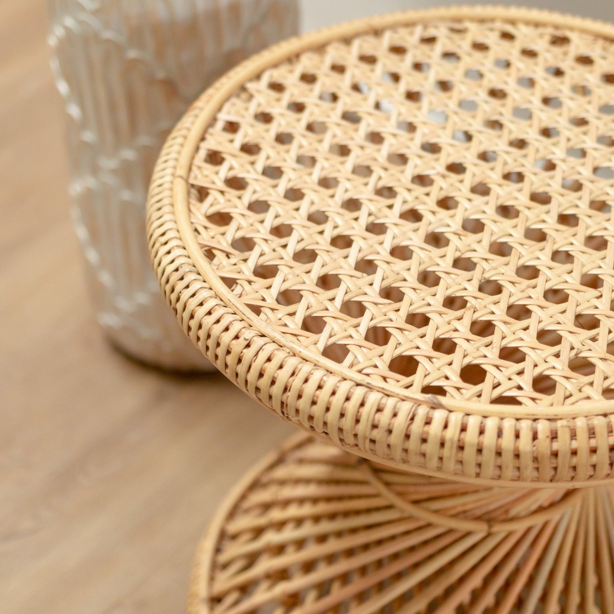 Handmade Rattan Side Table - Timeless Artisan Design, Beige
