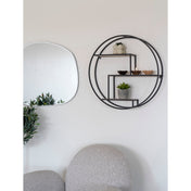 Rotterdam Wall Shelf - Wall shelf, wood shelves, black frame ø62x14 cm