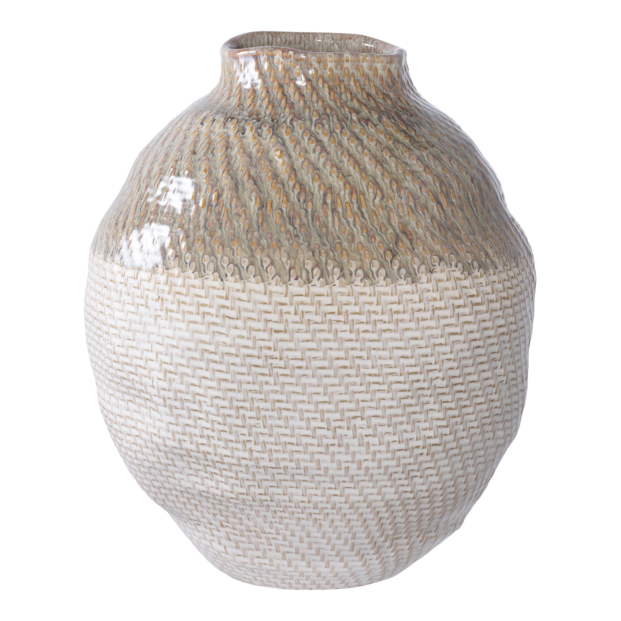Vase - Vase, ceramic, white/green ø26x30,5 cm