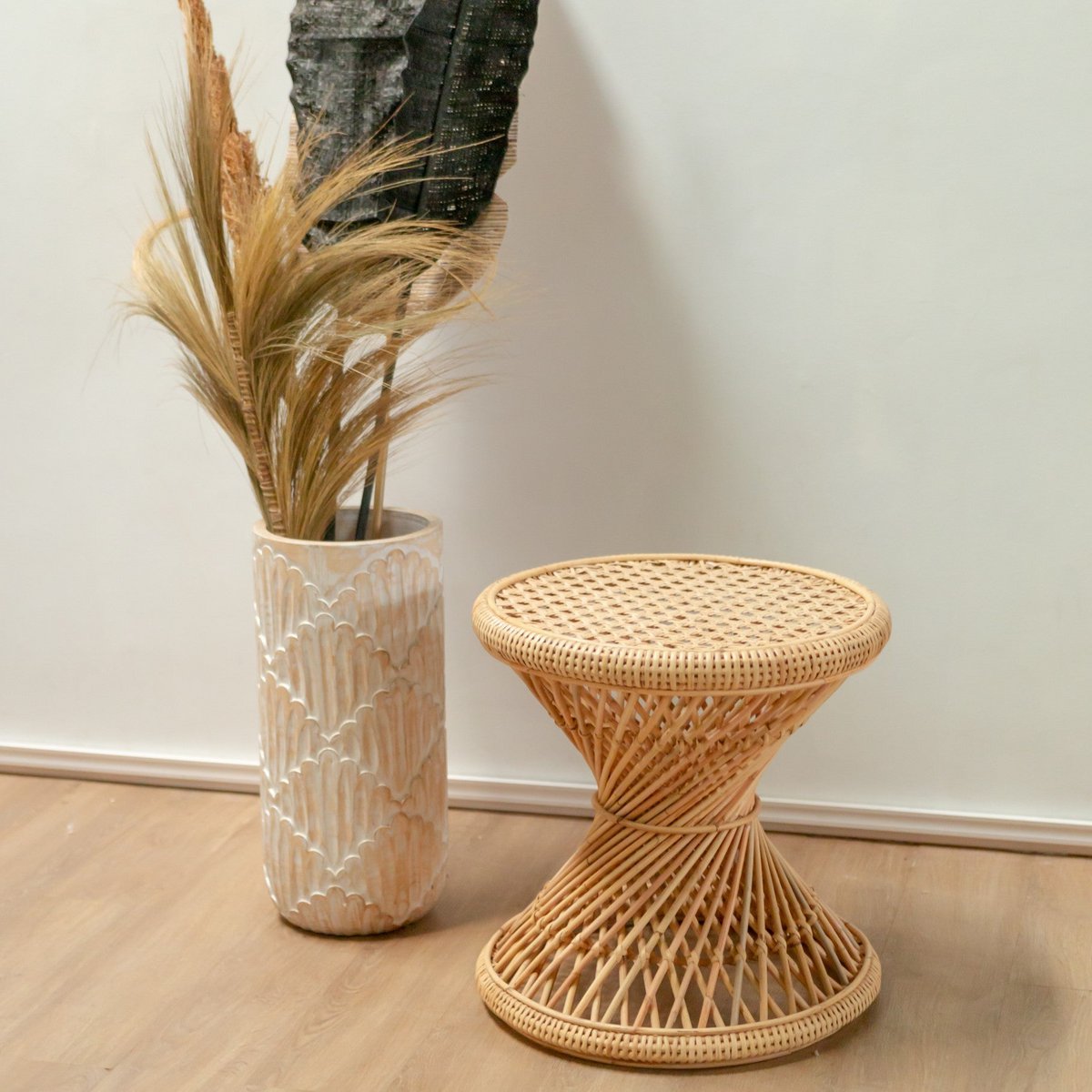 Handmade Rattan Side Table - Timeless Artisan Design, Beige