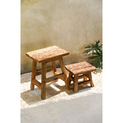 Yoke reclaimed teak stool – small