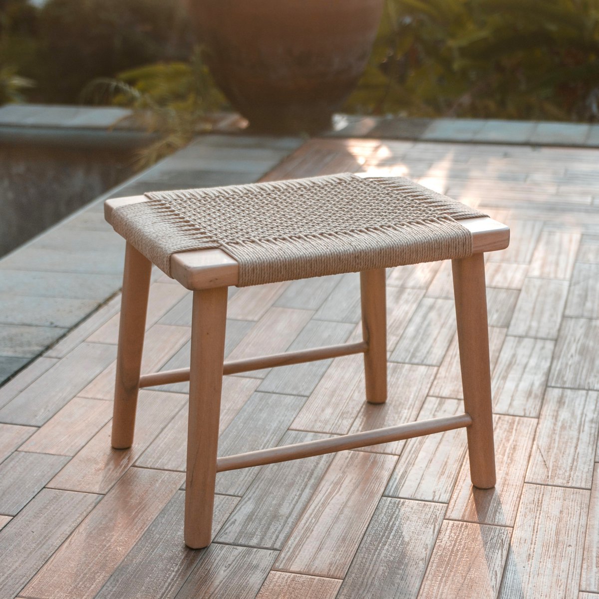 Paper weave brown wood stool